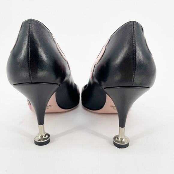 Prada Black Orchidea Nappa Leather Flower Fiori 85mm Pointed Toe Pump IT 38.5 - Picture 9 of 14